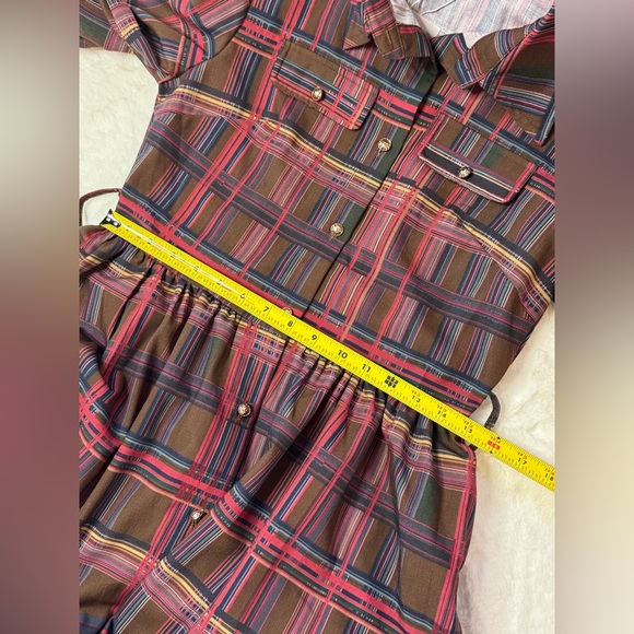 Oyrosy Retro Elegant Classy Lapel Reddish Brown Plaid Maxi Dress w/ Pockets - Picture 12 of 16